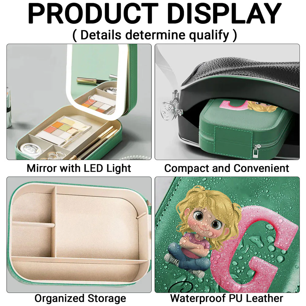 Glitter Alphabet Cartoon - Personalized Custom Jewelry Box With LED Mirror - Image 3