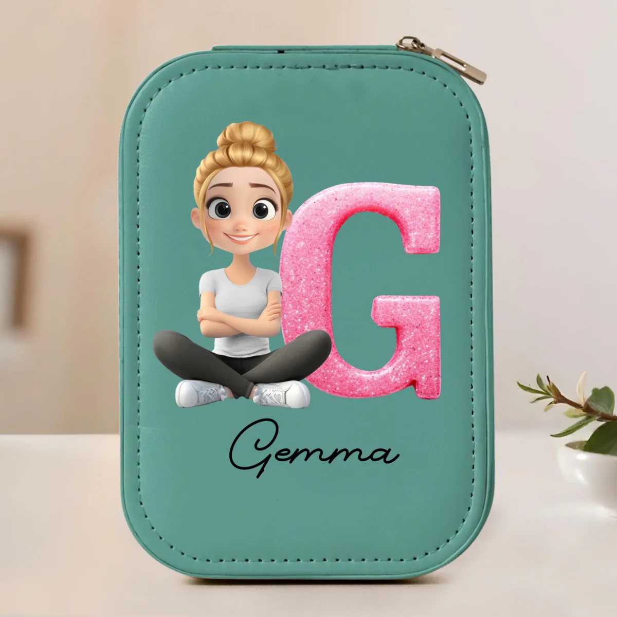 Glitter Alphabet Cartoon - Personalized Custom Jewelry Box With LED Mirror - Image 8