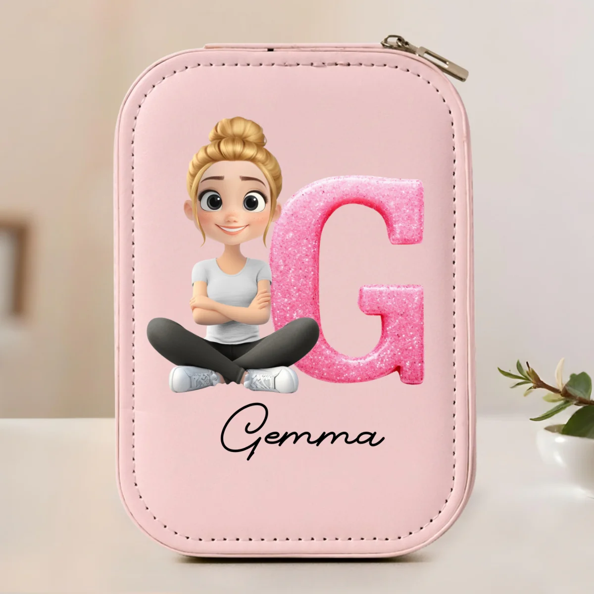 Glitter Alphabet Cartoon - Personalized Custom Jewelry Box With LED Mirror - Image 9