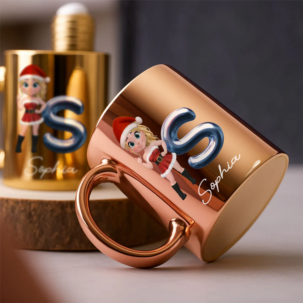 Glitter Alphabet Cartoon - Personalized Custom Metallic Mug - Image 2
