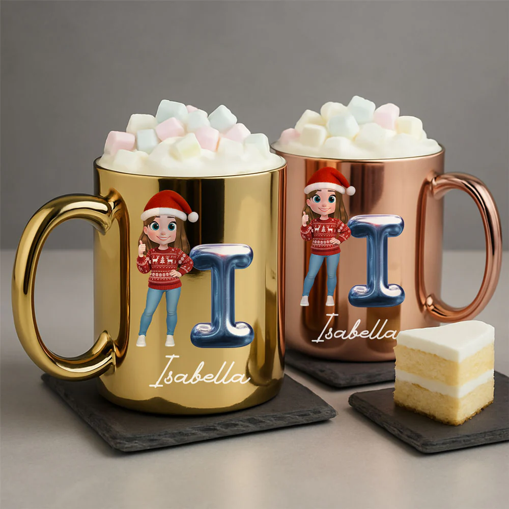 Glitter Alphabet Cartoon - Personalized Custom Metallic Mug - Image 3