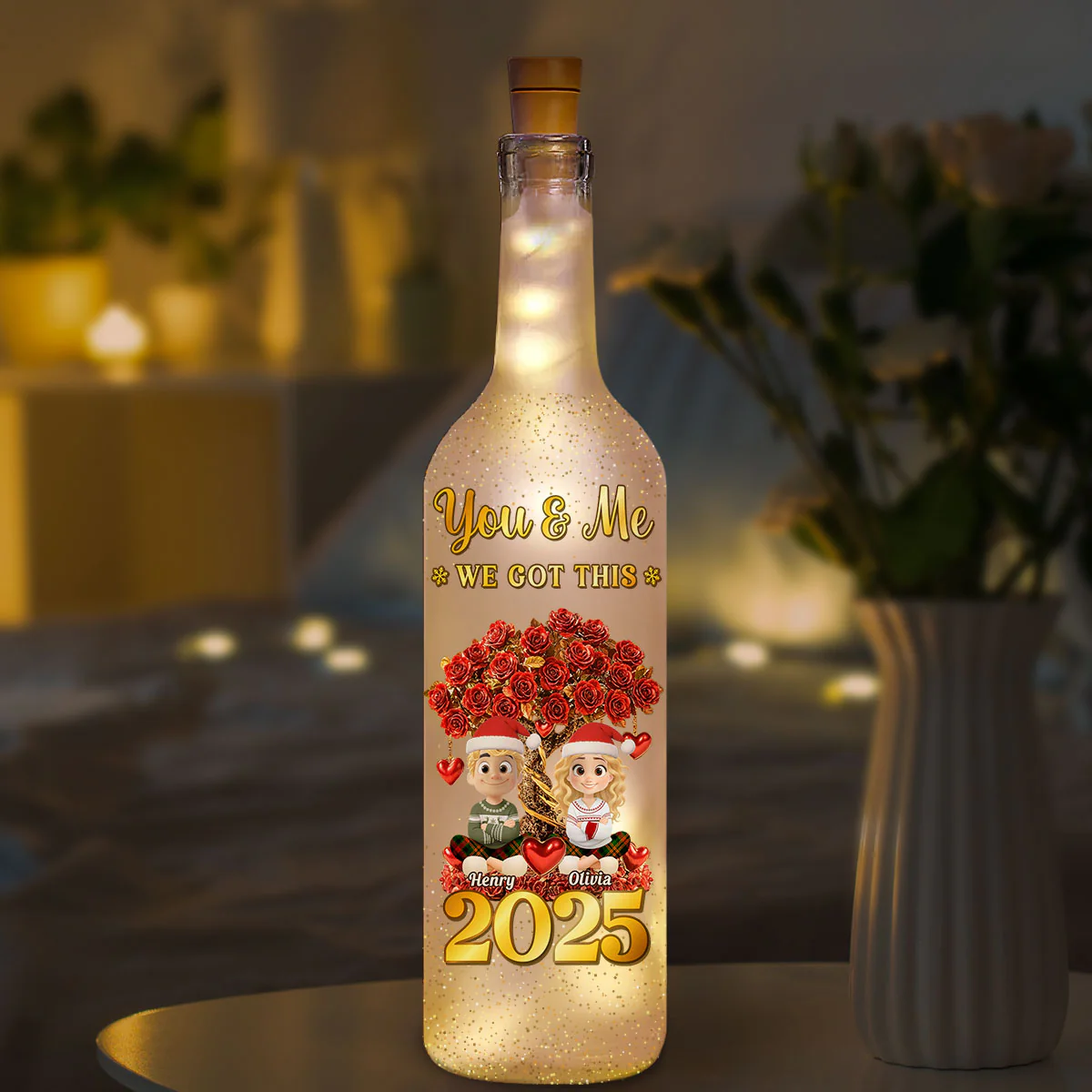 Glowing Heart Rose Tree - Personalized Custom Bottle Lamp - Image 2