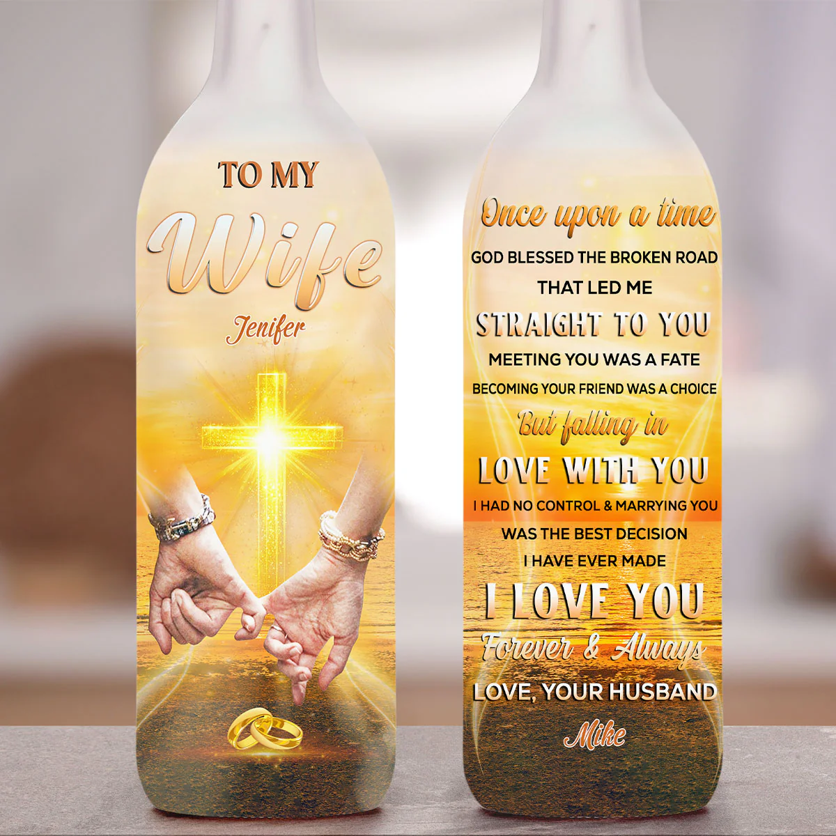 God Blessed The Broken Road - Personalized Custom Bottle Lamp - Image 4