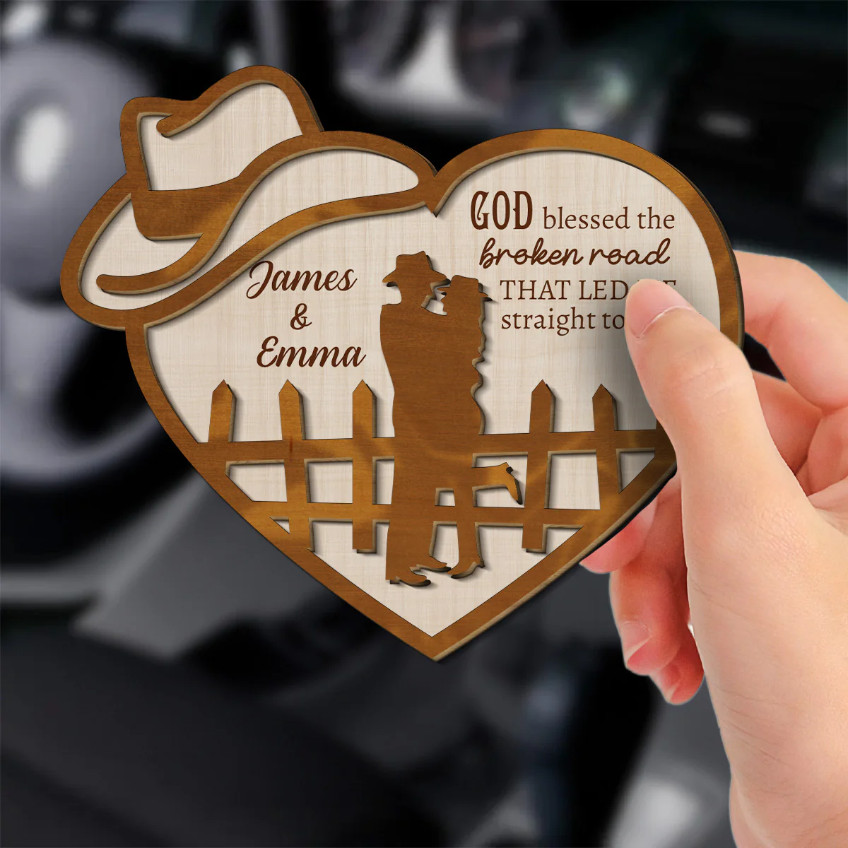 God Blessed The Broken Road - Personalized Custom Car Visor Clip - Image 3