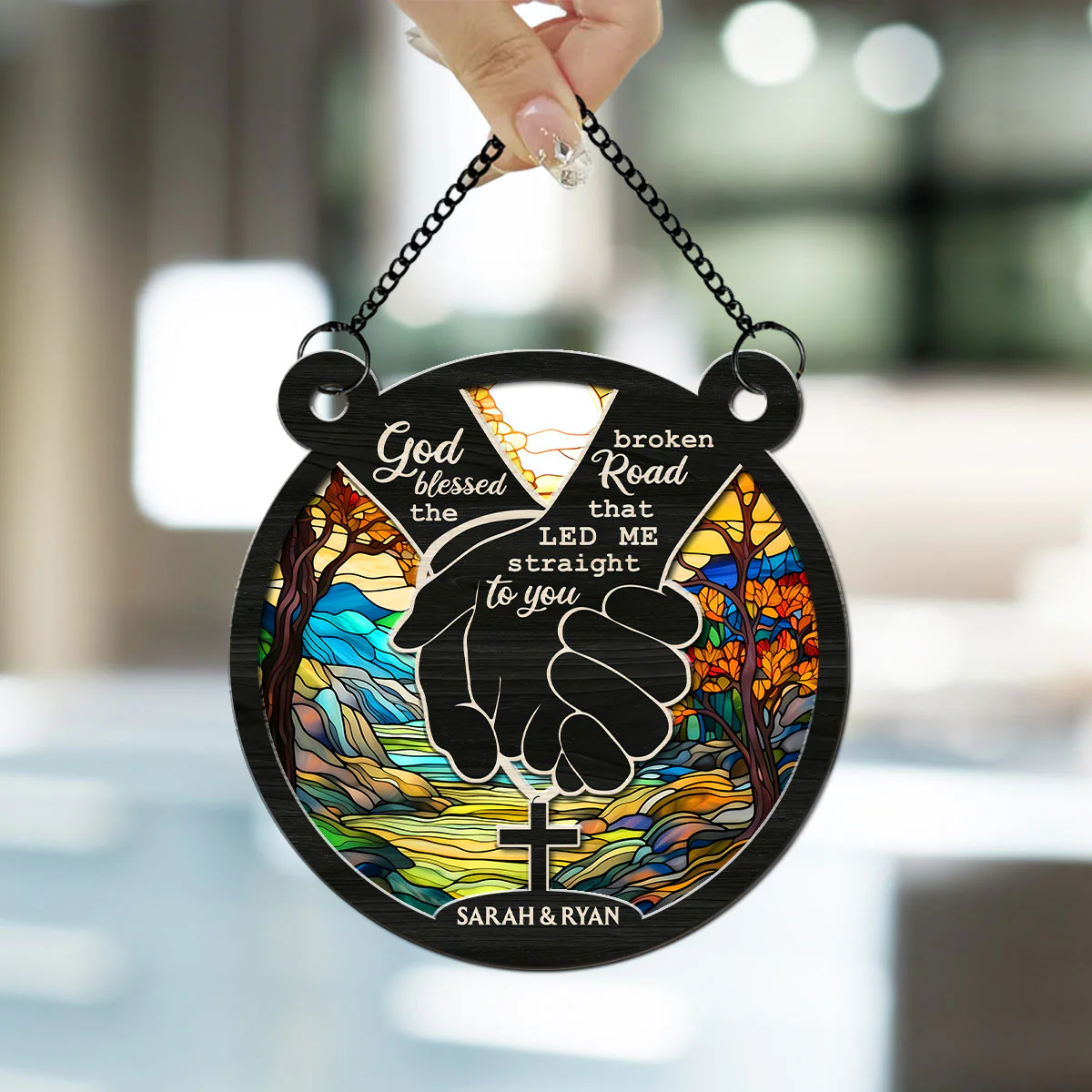 God Blessed The Broken Road - Personalized Custom Suncatcher - Image 2