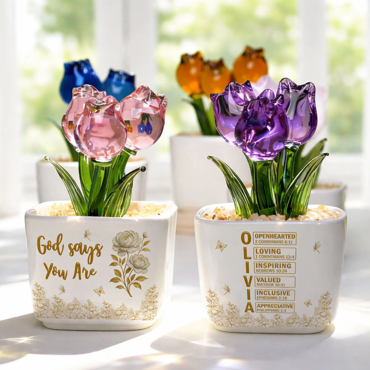 God Day I Am - Personalized Custom Glass Everlasting Tulips - Image 3