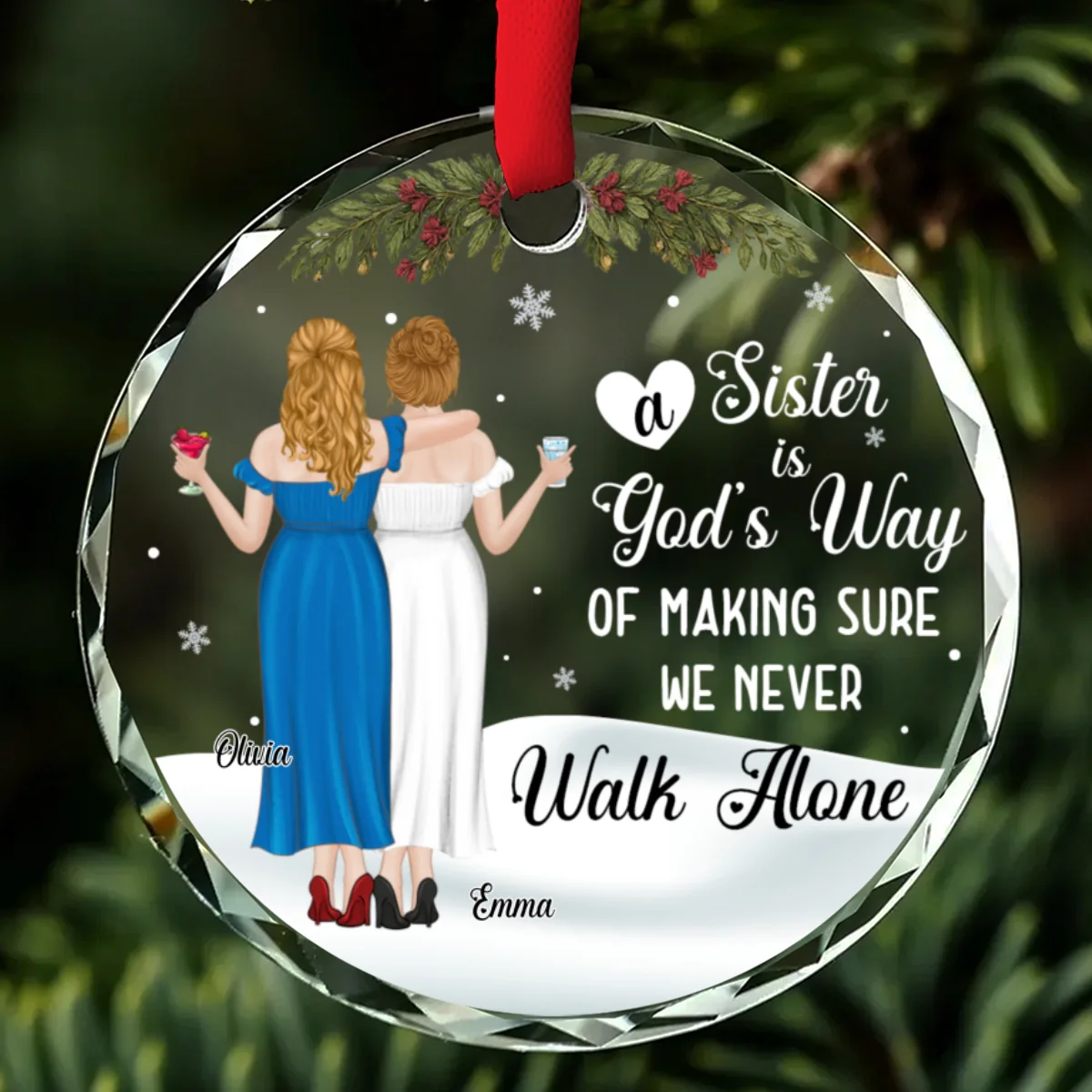 God Gave Sisters To Walk Along - Personalized Custom Glass Ornament - Image 7