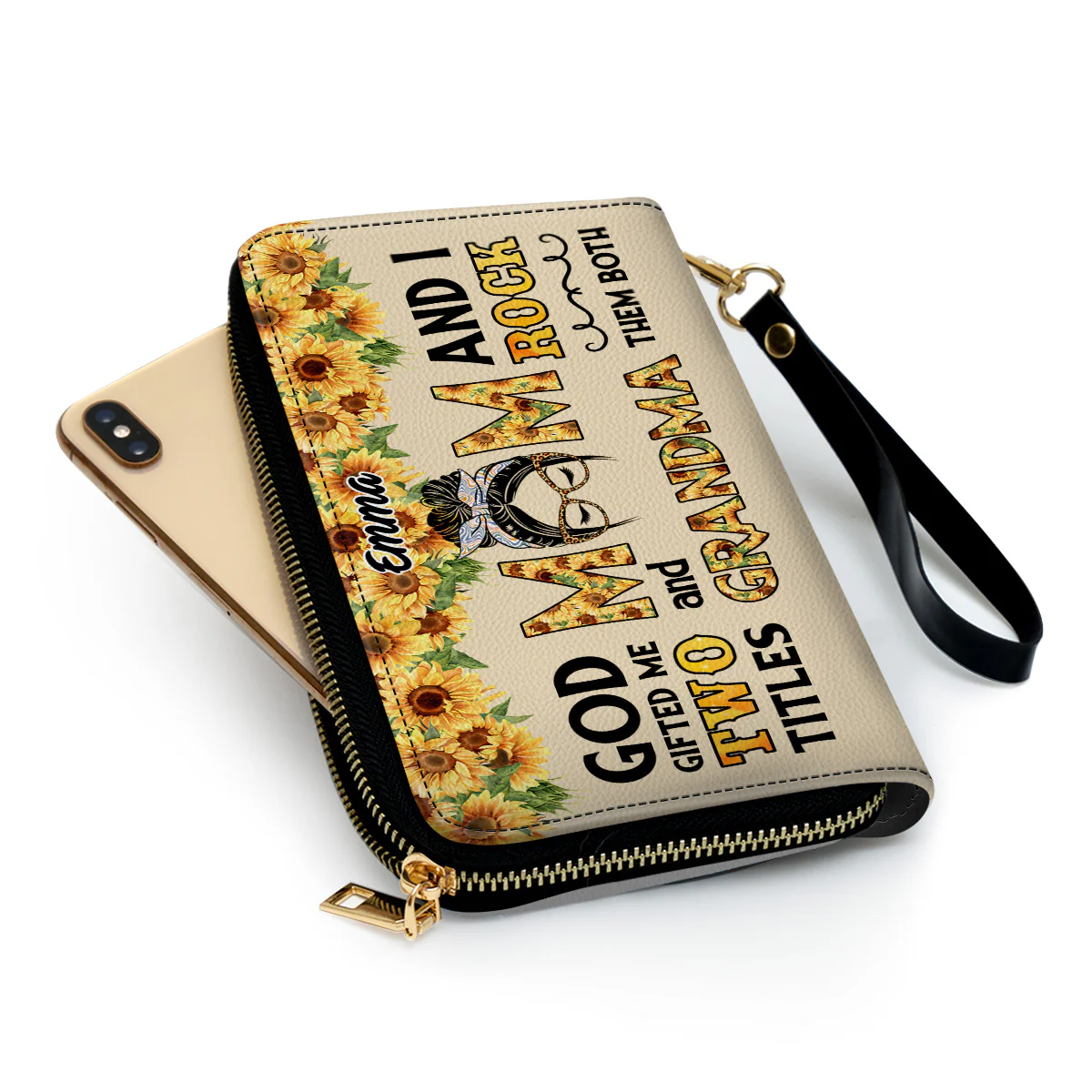 God Gifted Me Two Titles Mom & Grandma - Personalized Custom Leather Wallet - Image 3