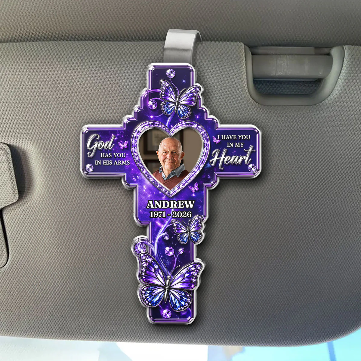 God Has You In His Arms - Personalized Custom Acrylic Car Visor Clip