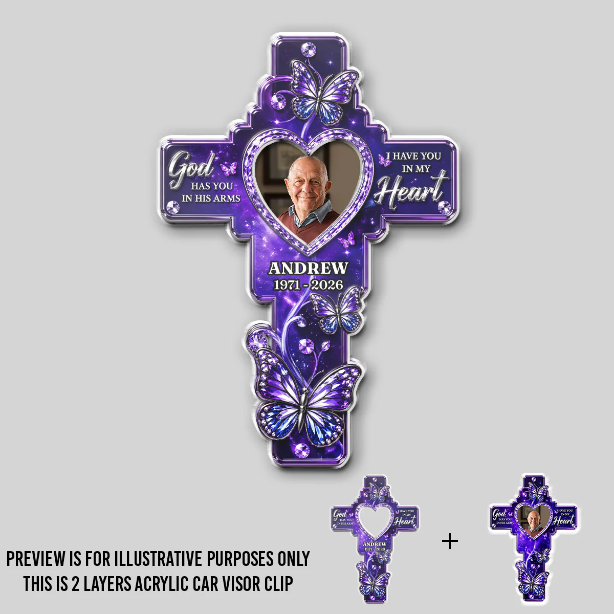 God Has You In His Arms - Personalized Custom Acrylic Car Visor Clip - Image 2