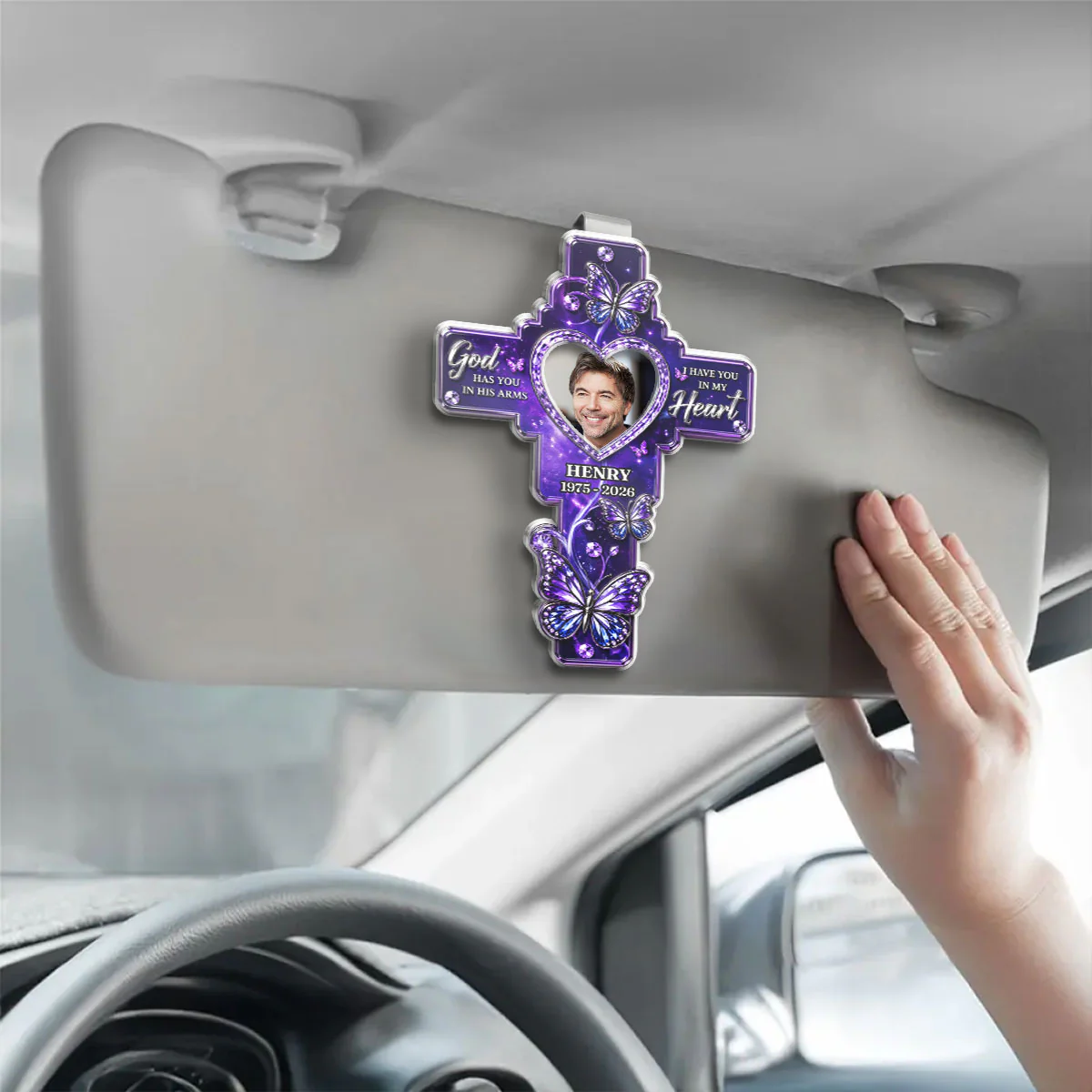 God Has You In His Arms - Personalized Custom Acrylic Car Visor Clip - Image 3