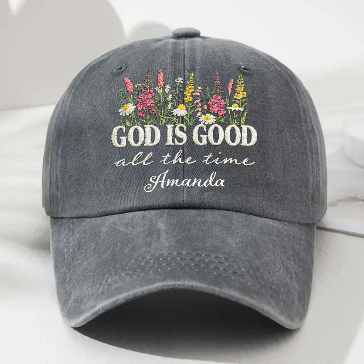 God Is Good Forever - Personalized Custom Vintage Washed Denim Cap - Image 2