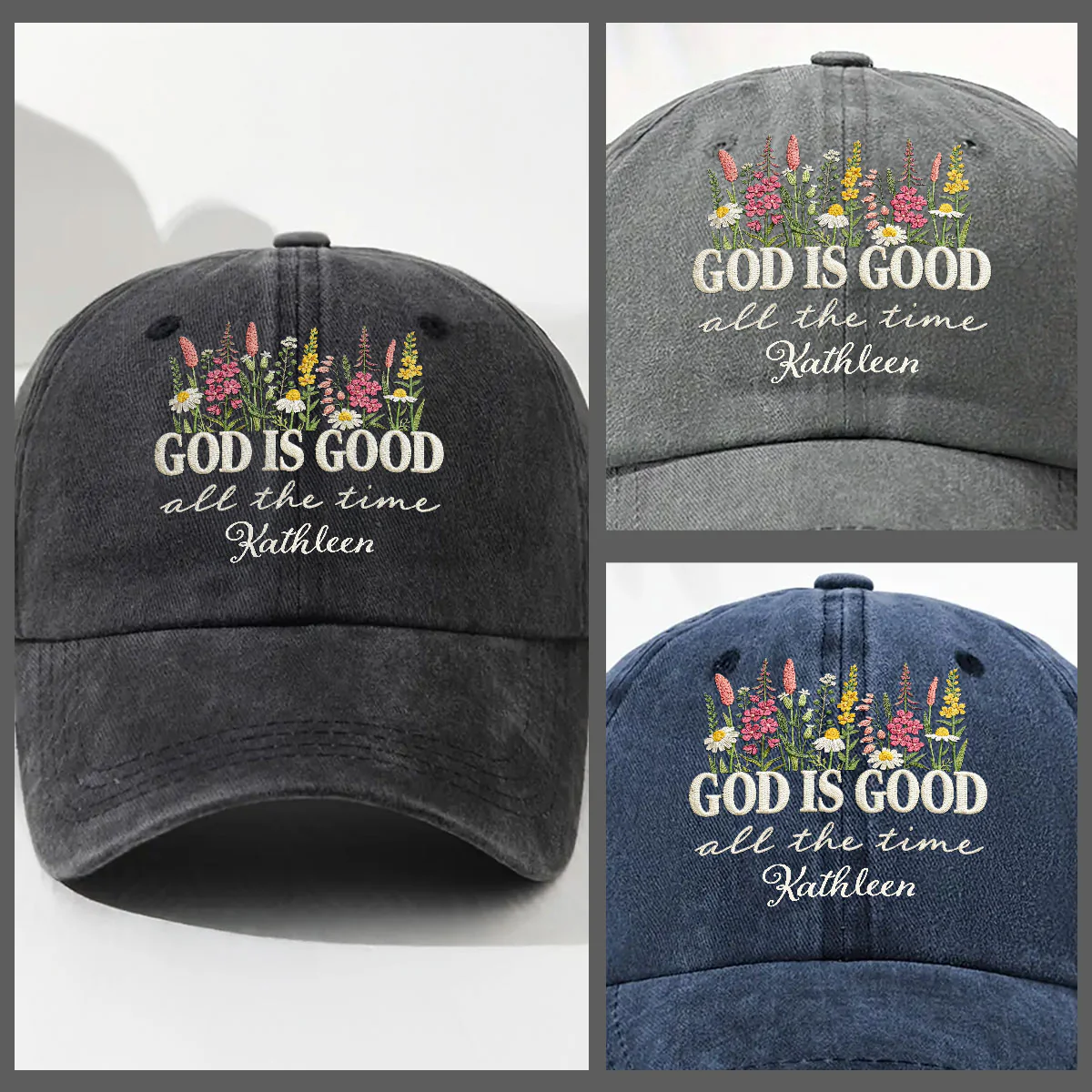 God Is Good Forever - Personalized Custom Vintage Washed Denim Cap - Image 4