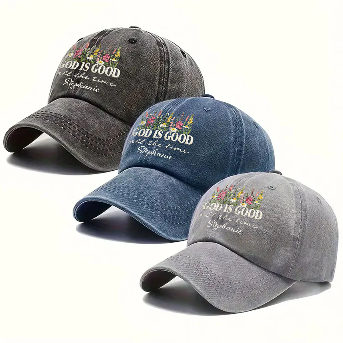God Is Good Forever - Personalized Custom Vintage Washed Denim Cap - Image 5