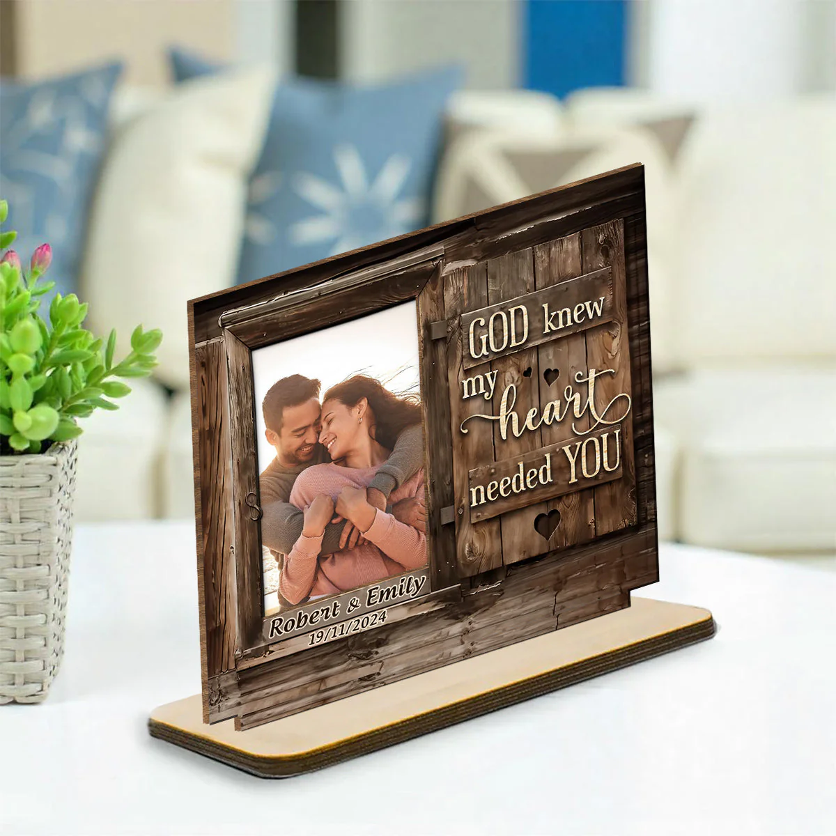 God Knew My Heart Needed You - Personalized Custom 2-Layer Wood Plaque With Flat Base - Image 4