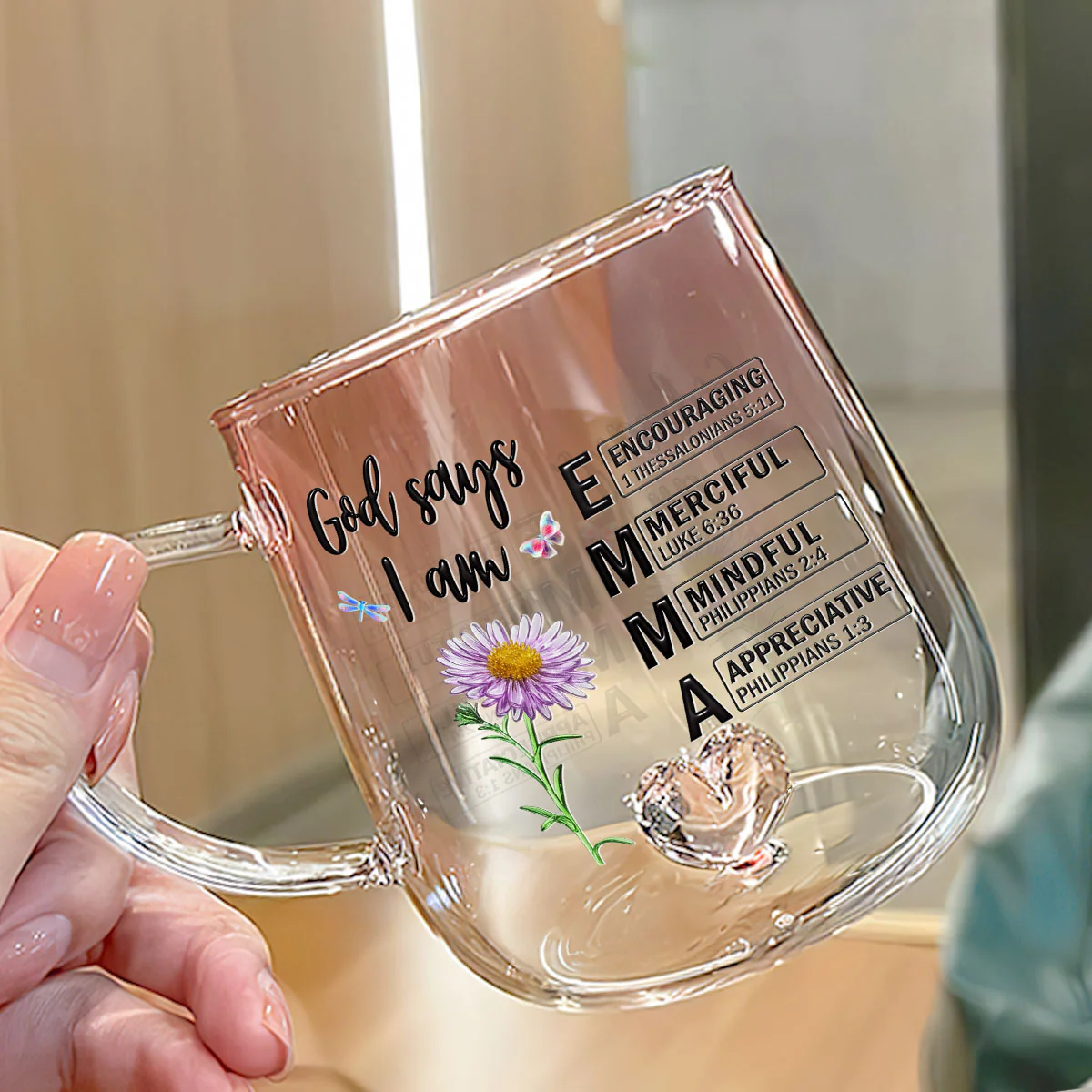 God Say I Am - Personalized Custom Pink Gradient Glass Mug - Image 3