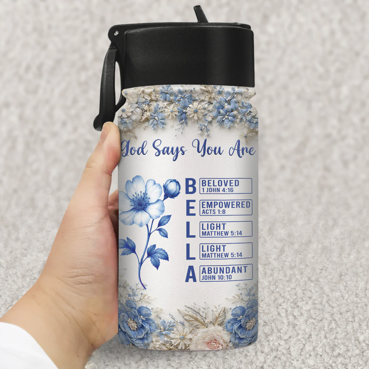 God Say You Are Blue Toile - Personalized Custom Kids Water Bottle - Image 3