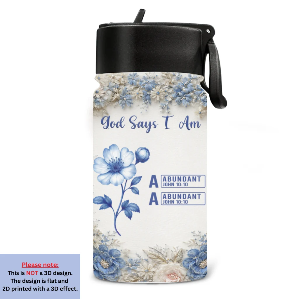 God Say You Are Blue Toile - Personalized Custom Kids Water Bottle - Image 6