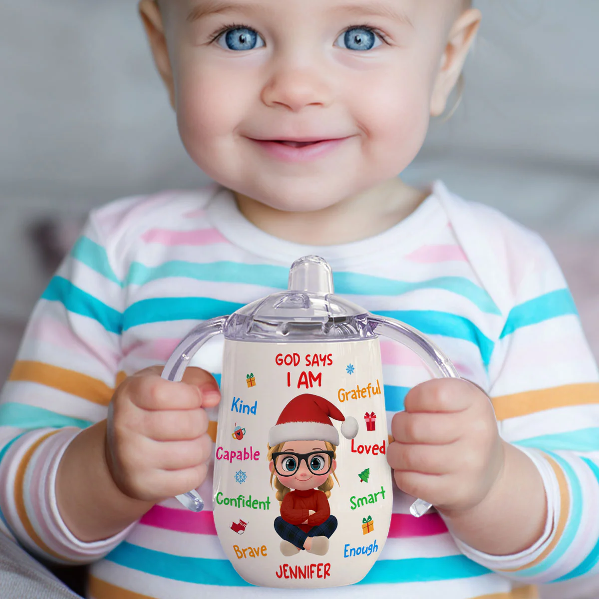 God Says I Am Christmas - Personalized Custom Sippy Cup With Handles - Image 2