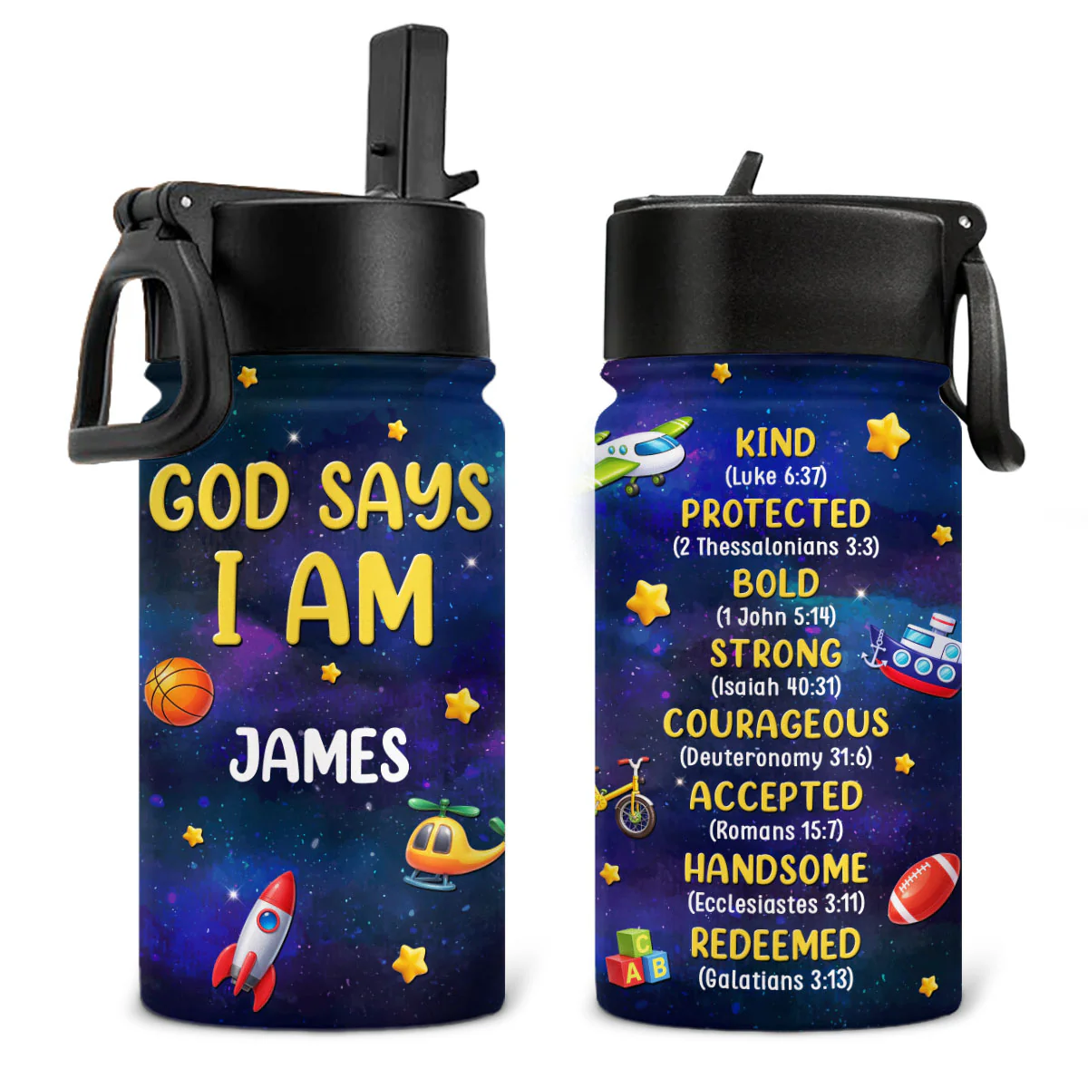 God Says I Am - Personalized Custom 3D Effect Kids Water Bottle