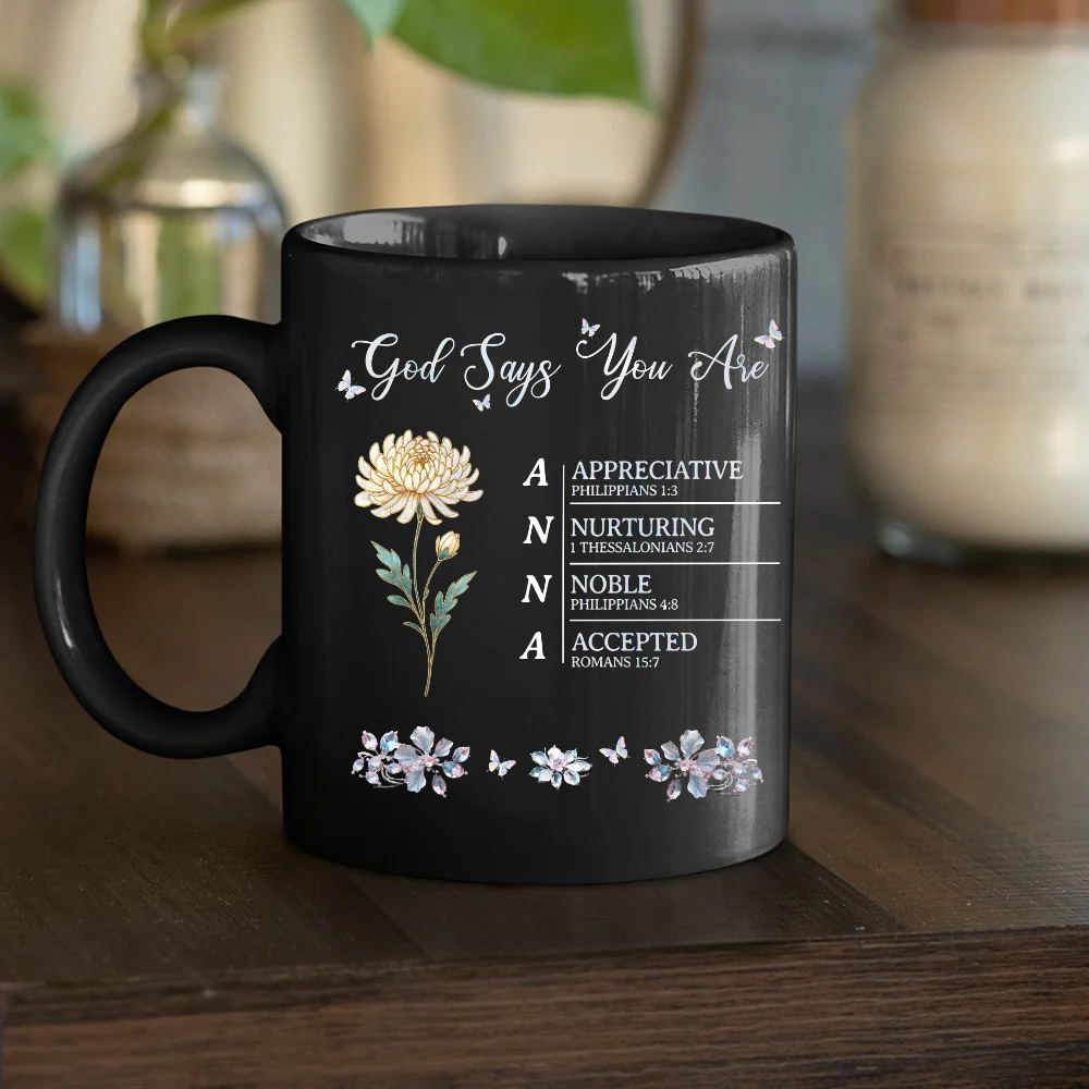 God Says I Am - Personalized Custom Black Coffee Mug - Image 2