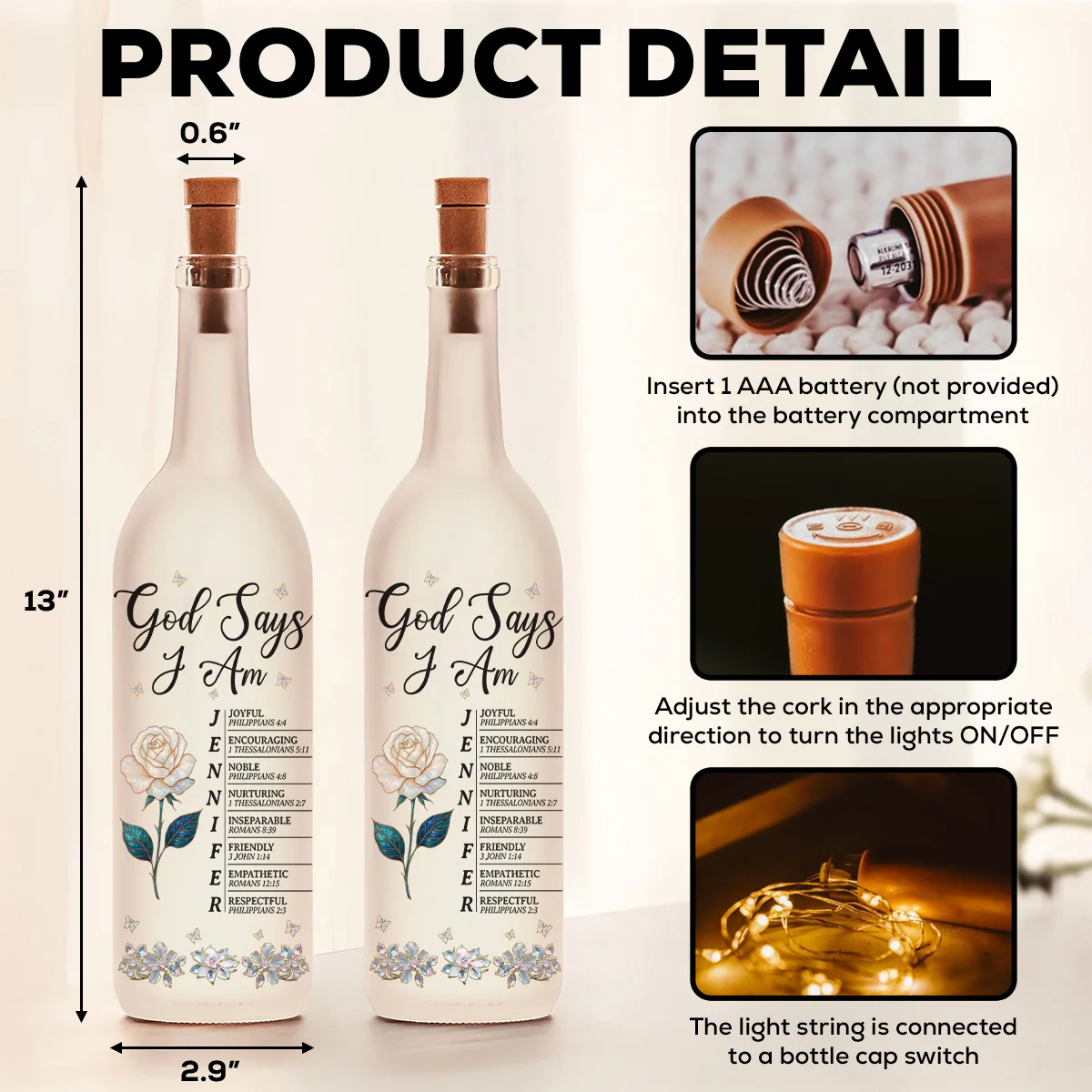 God Says I Am - Personalized Custom Bottle Lamp - Image 5