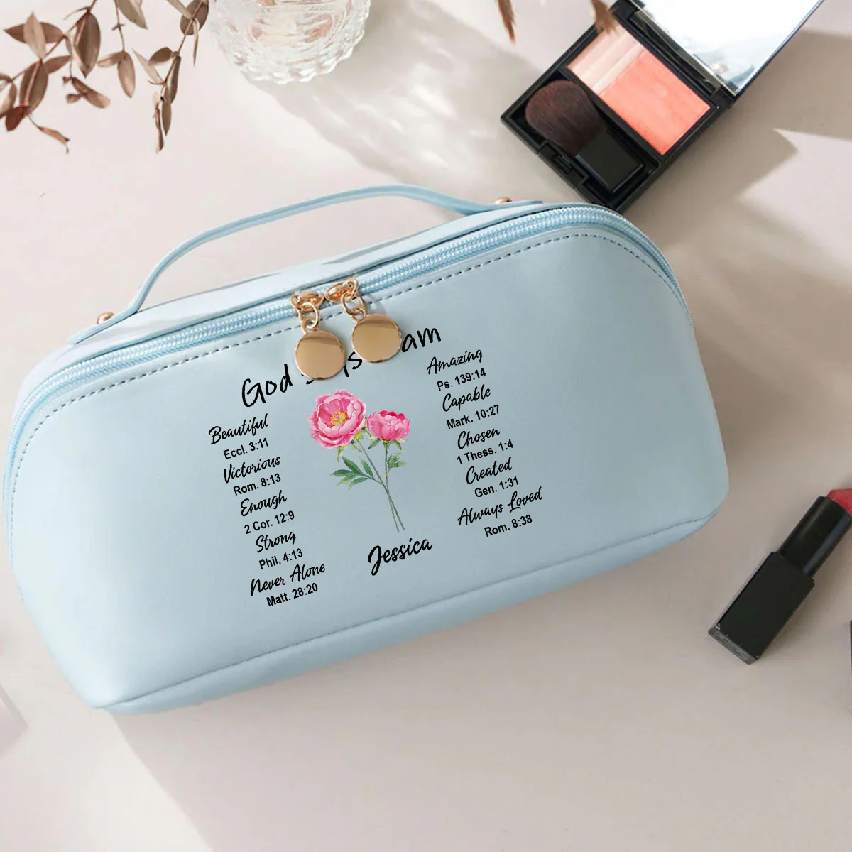 God Says I Am - Personalized Custom Leather Makeup Bag - Image 2