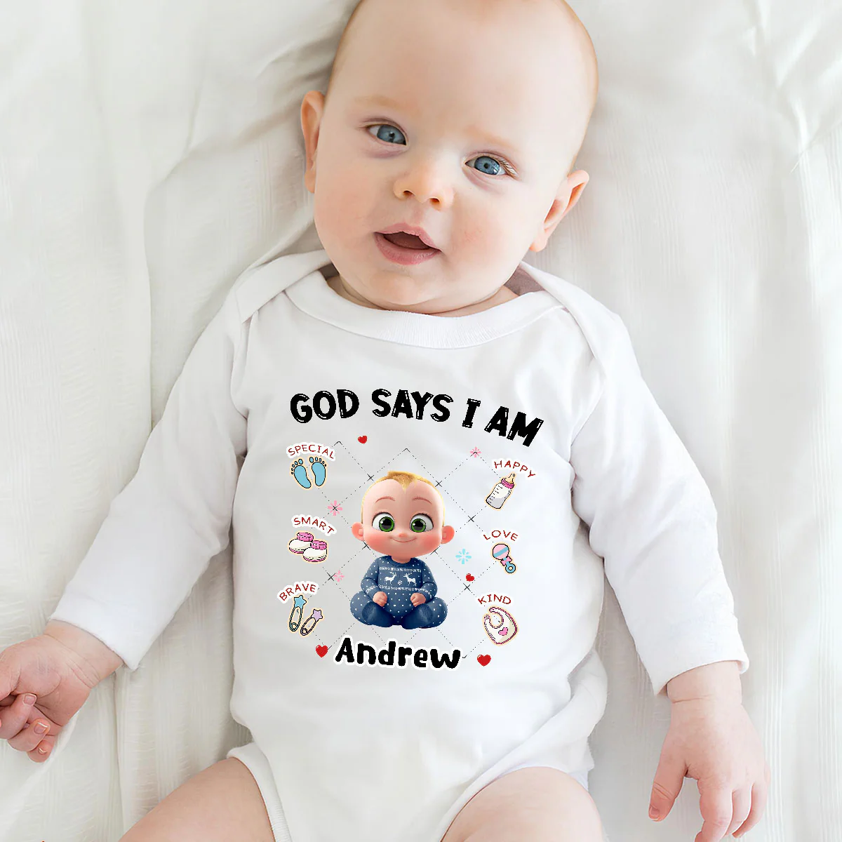 God Says I Am - Personalized Custom Long Sleeve Baby Onesie - Image 2