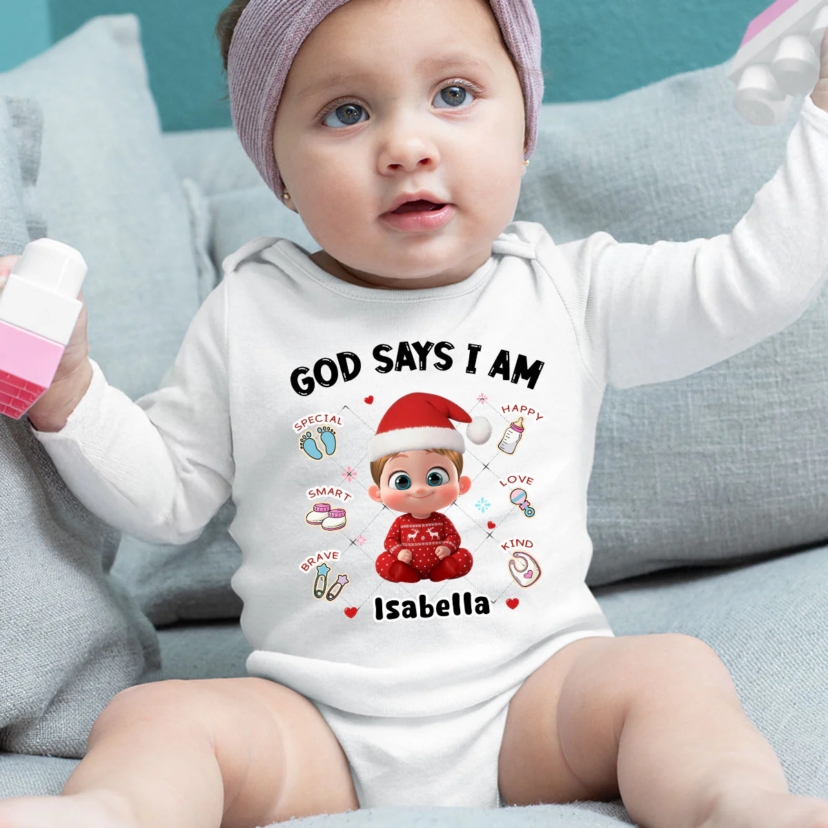 God Says I Am - Personalized Custom Long Sleeve Baby Onesie - Image 3