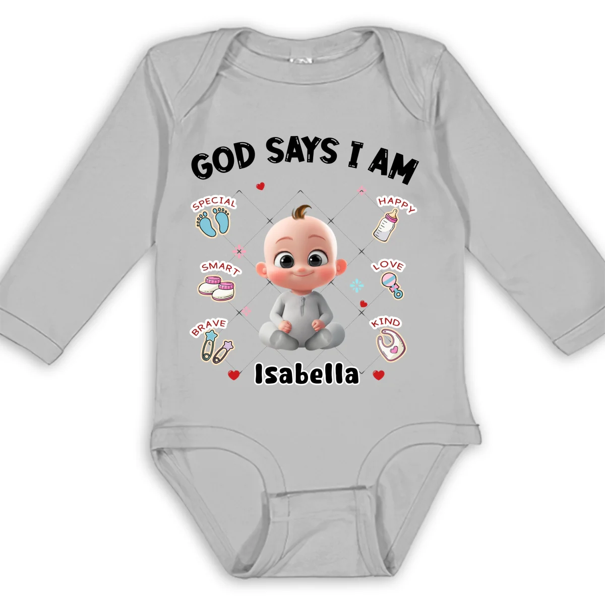 God Says I Am - Personalized Custom Long Sleeve Baby Onesie - Image 7