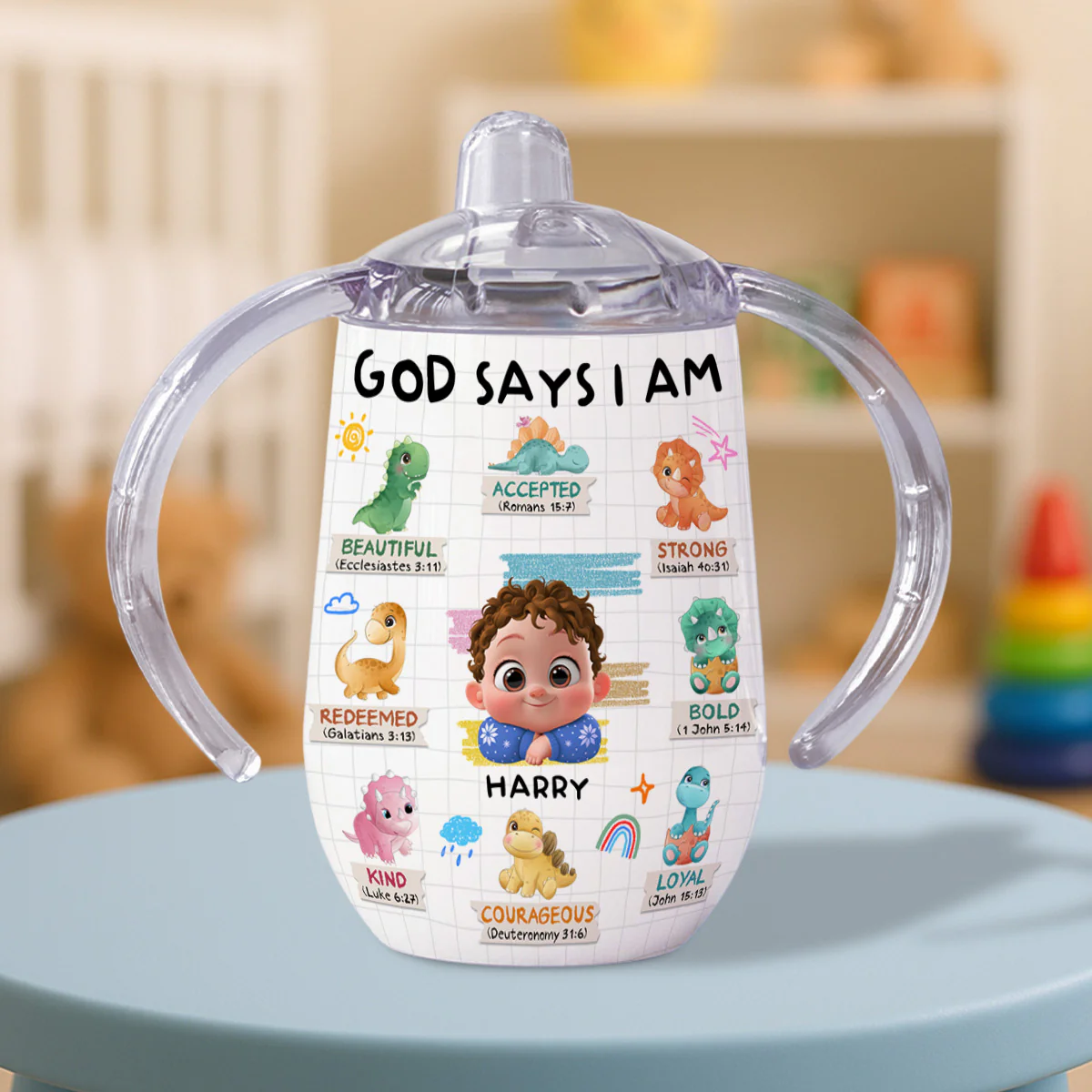 God Says I Am - Personalized Custom Sippy Cup With Handles