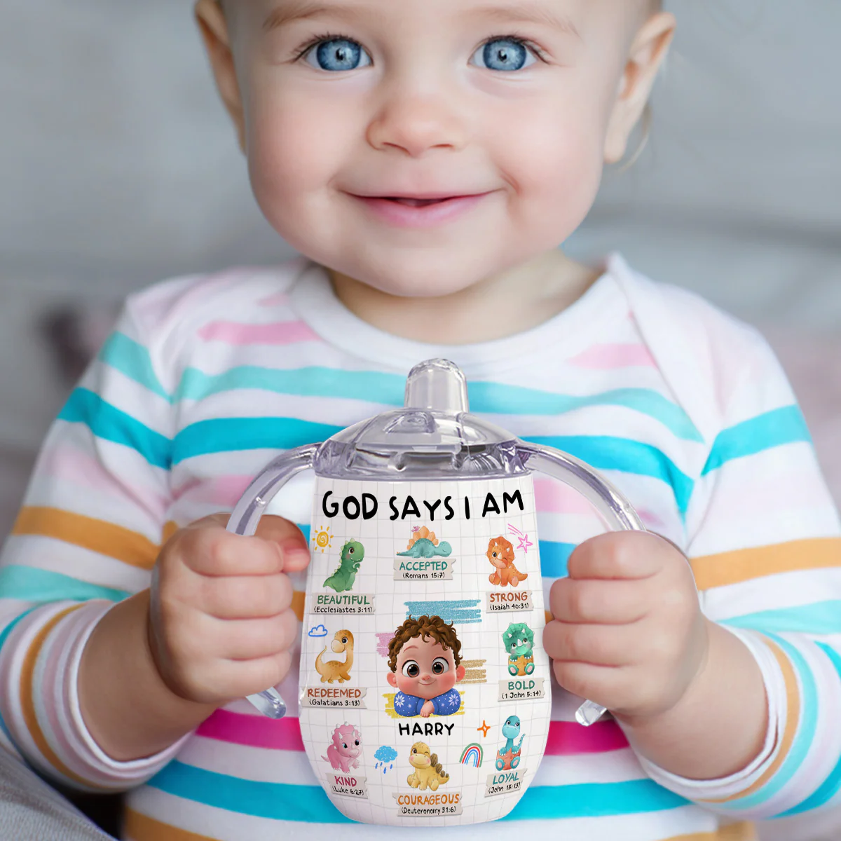 God Says I Am - Personalized Custom Sippy Cup With Handles - Image 2