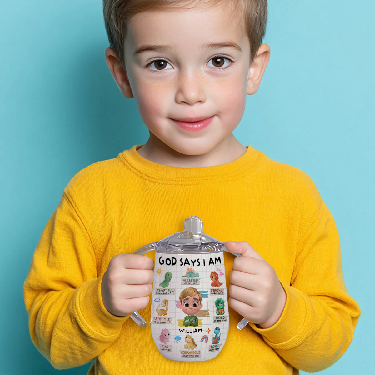 God Says I Am - Personalized Custom Sippy Cup With Handles - Image 5