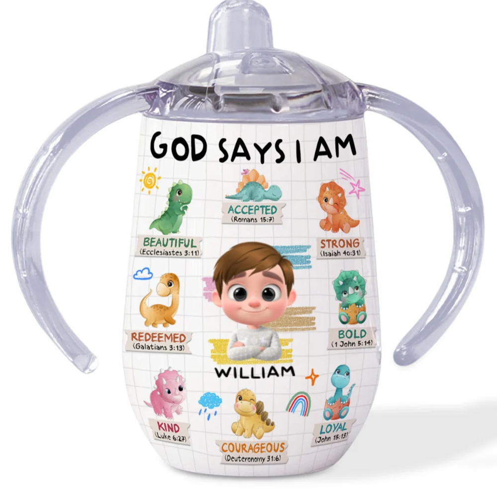 God Says I Am - Personalized Custom Sippy Cup With Handles - Image 7