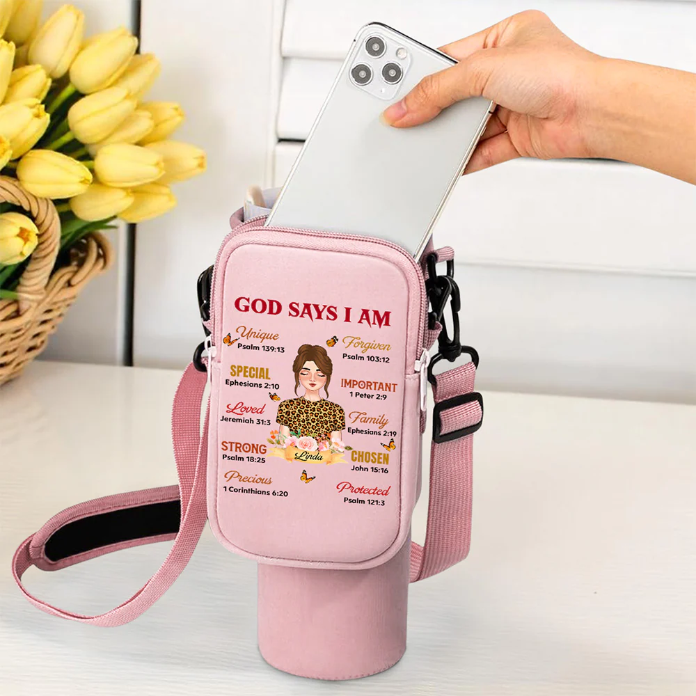 God Says I Am - Personalized Custom 40oz Water Bottle Carrier Bag - Image 2
