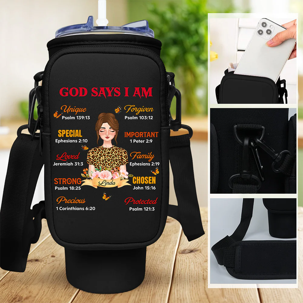 God Says I Am - Personalized Custom 40oz Water Bottle Carrier Bag - Image 5