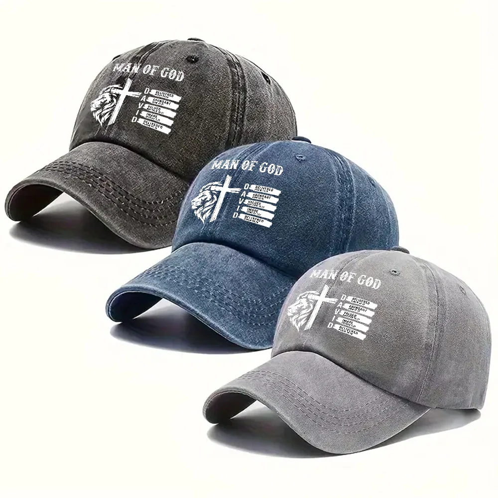 God Says - Personalized Custom Vintage Washed Denim Cap - Image 4