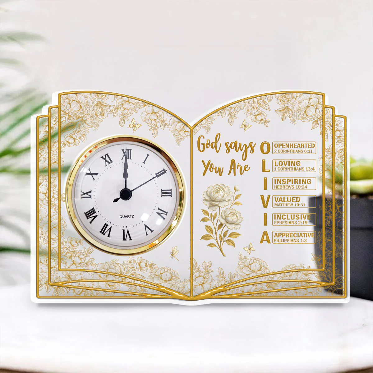 God Says You Are Bible - Personalized Custom Acrylic Desk Clock Plaque - Image 2