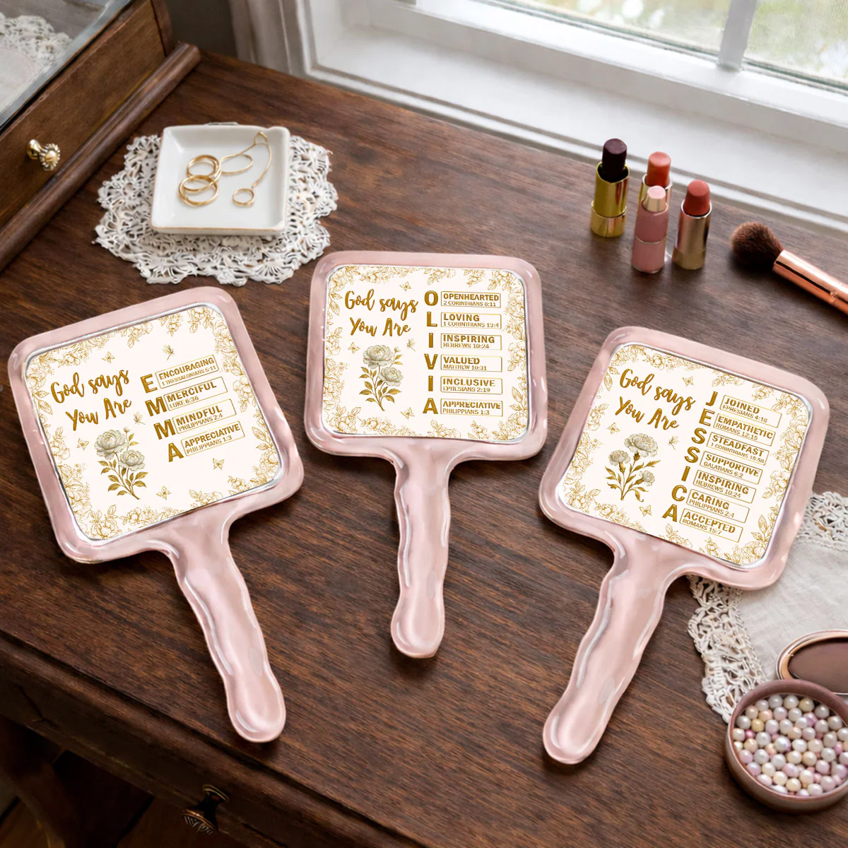 God Says You Are Bible - Personalized Custom Handheld Mirror - Image 3