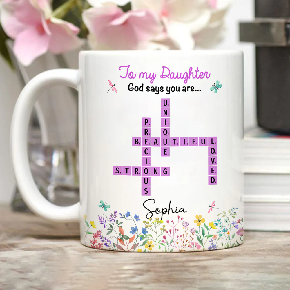 God Says You Are Crossword Art - Personalized Custom Coffee Mug - Image 2