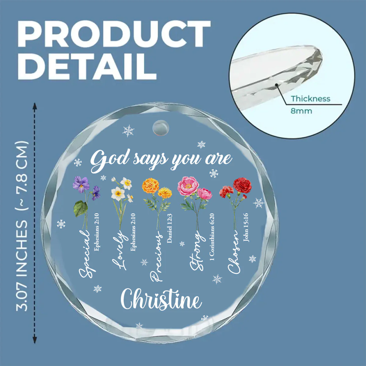 God Says You Are Flower Version - Personalized Custom Glass Ornament - Image 5