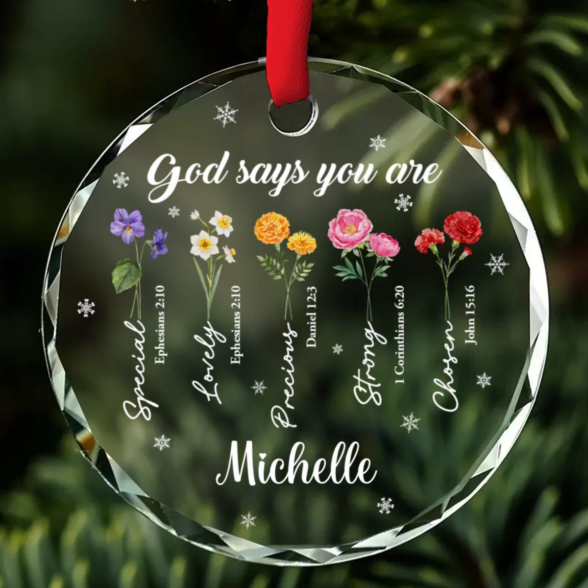 God Says You Are Flower Version - Personalized Custom Glass Ornament - Image 6