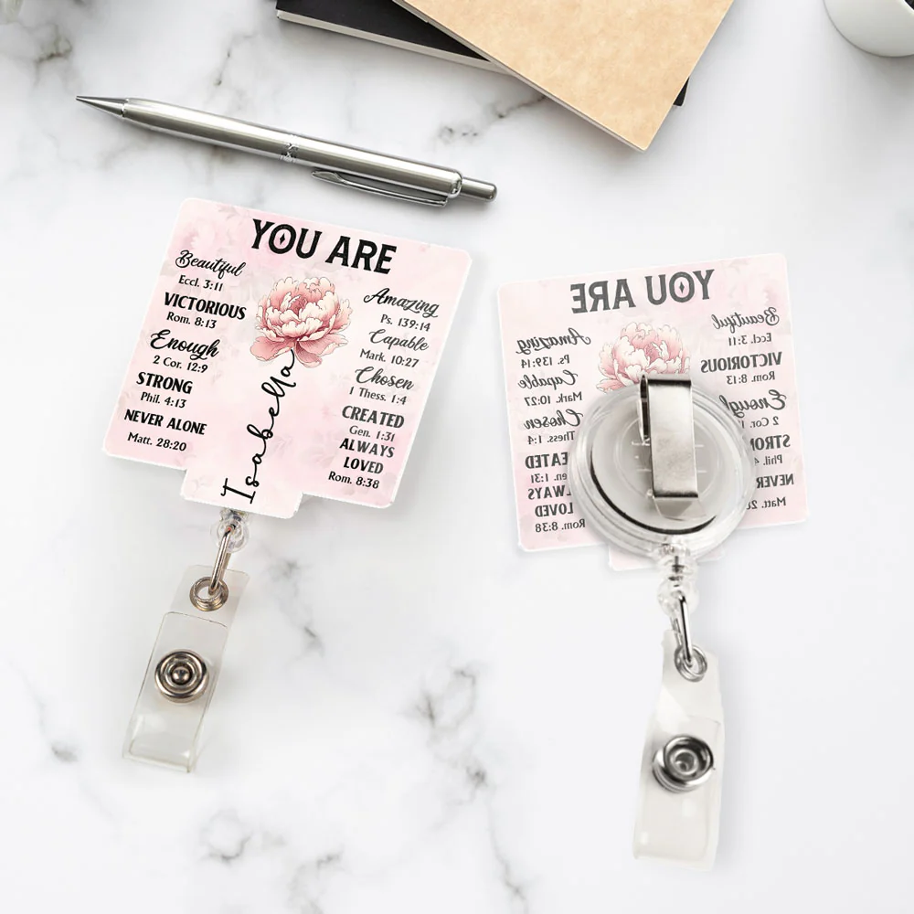 God Says You Are - Personalized Custom Acrylic Badge Reel - Image 4