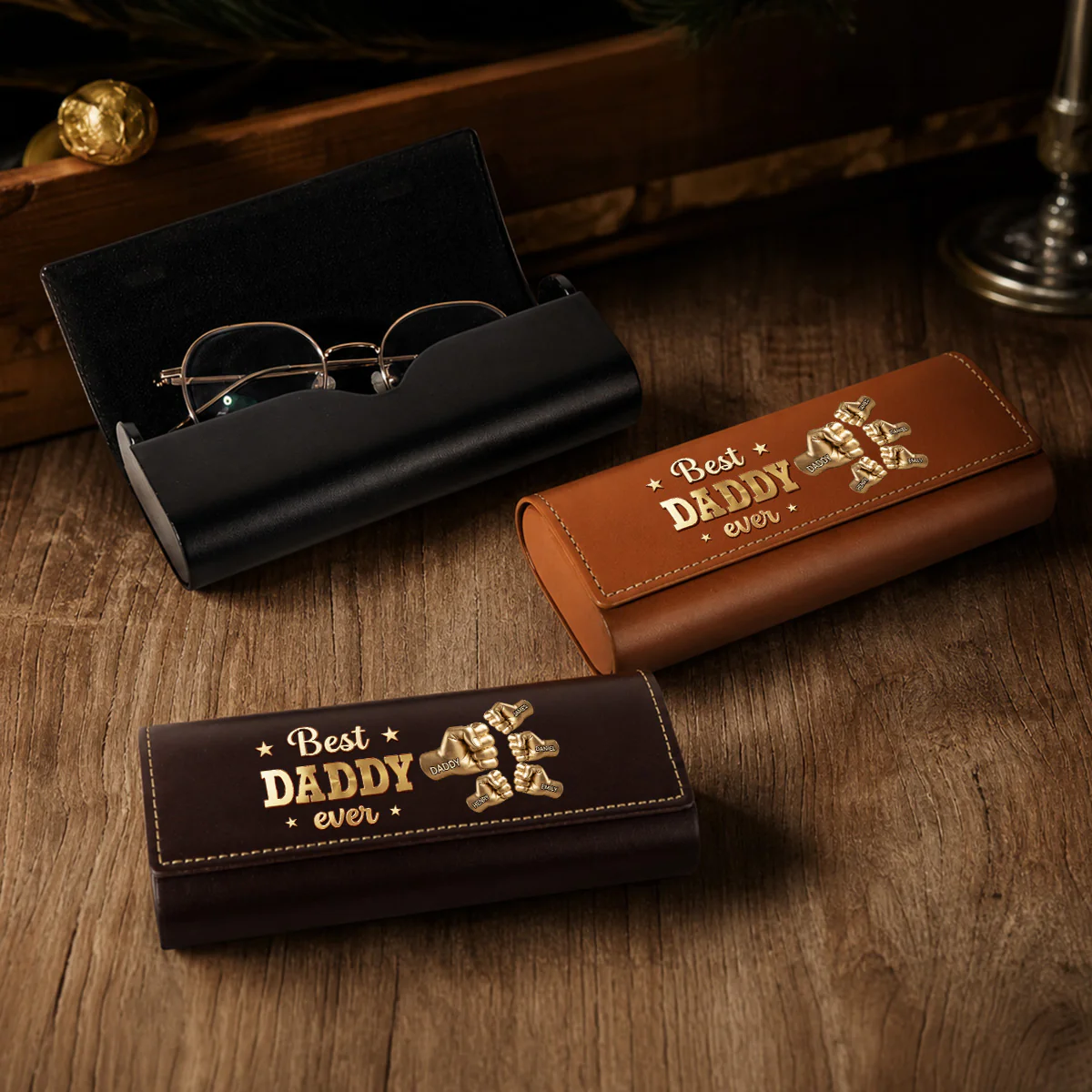 Gold Best Dad - Personalized Custom Leather Eyeglass Case - Image 5