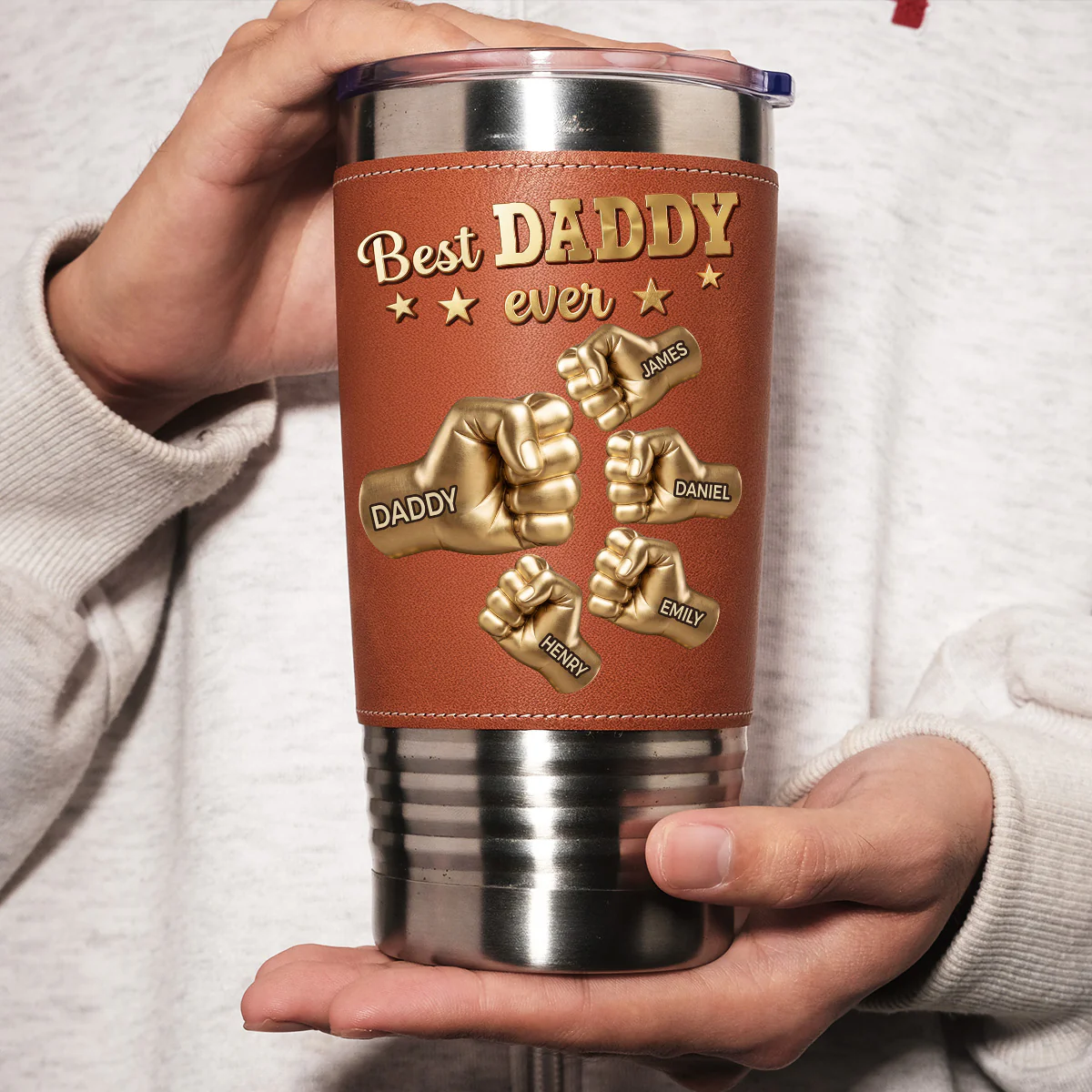 Gold Best Dad - Personalized Custom Leather Tumbler - Image 4