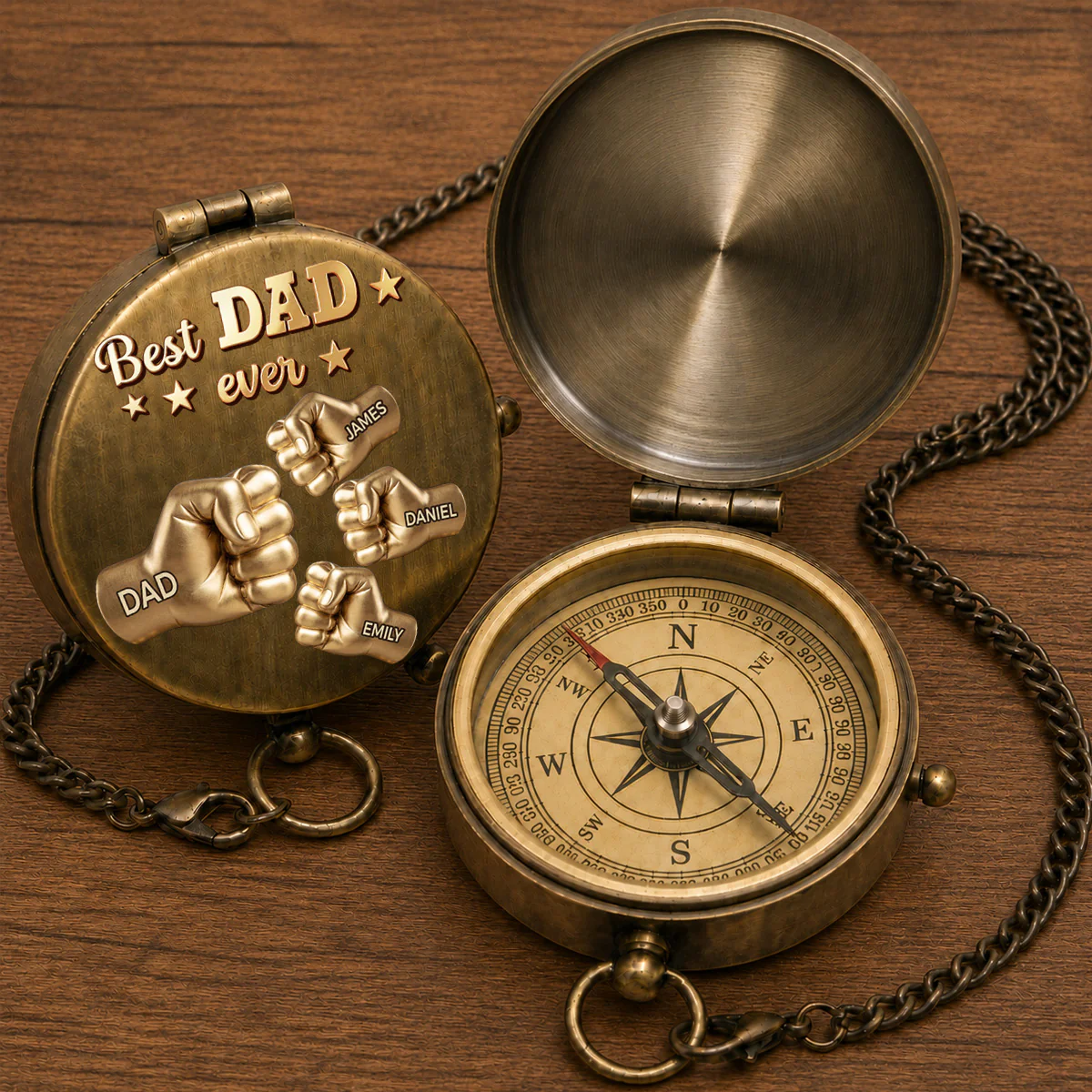 Gold Best Dad - Personalized Custom Pocket Compass - Image 3