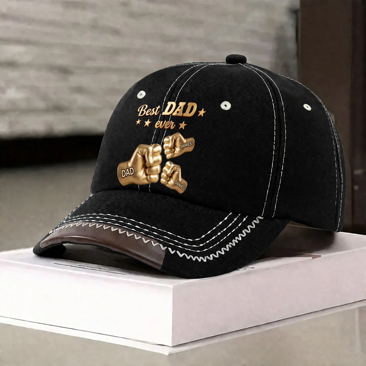 Gold Best Dad - Personalized Custom Vintage Soft Baseball Cap - Image 3