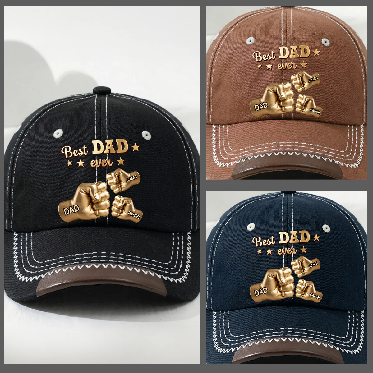 Gold Best Dad - Personalized Custom Vintage Soft Baseball Cap - Image 4