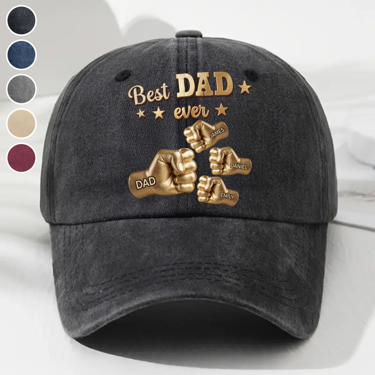 Gold Best Dad - Personalized Custom Vintage Washed Denim Cap