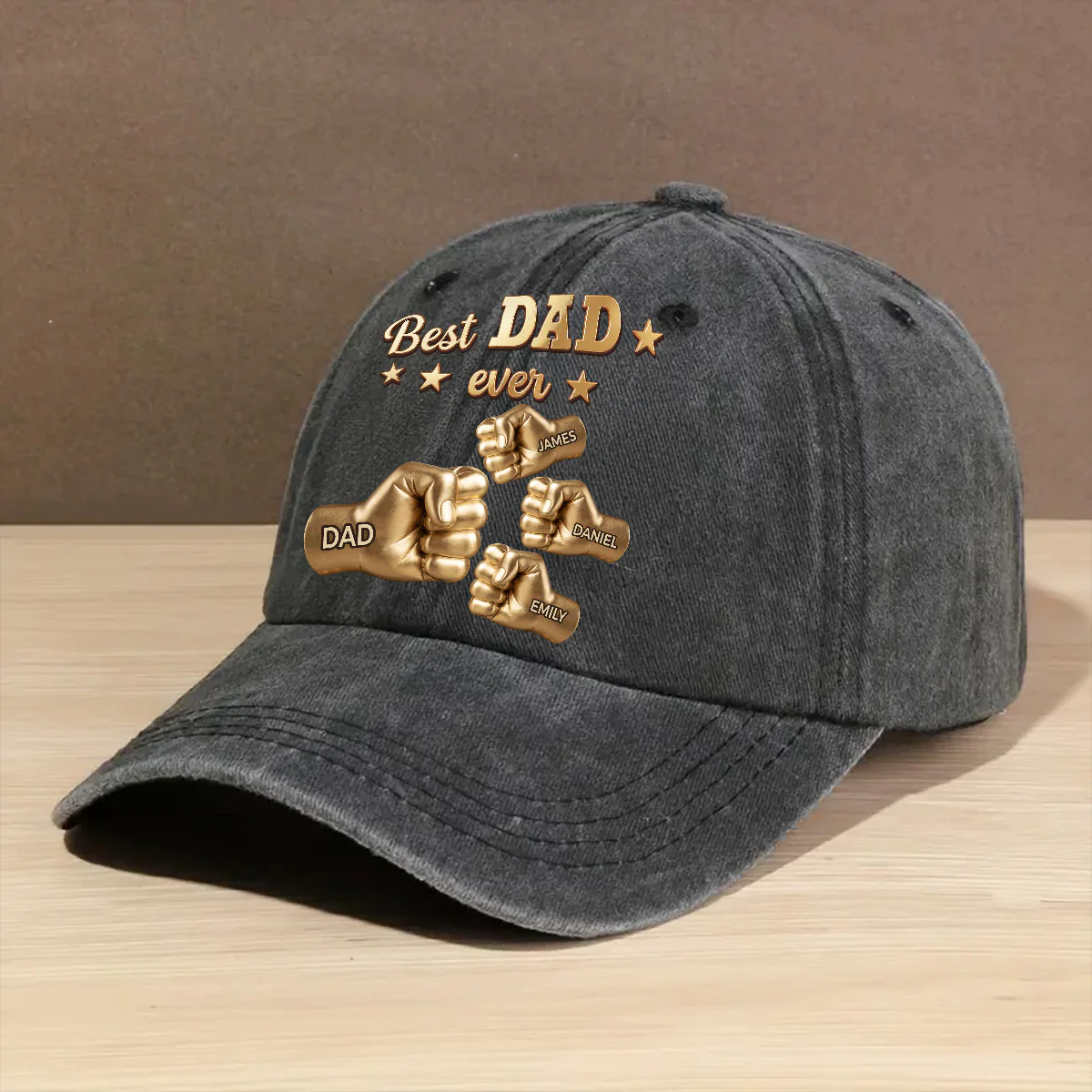 Gold Best Dad - Personalized Custom Vintage Washed Denim Cap - Image 4